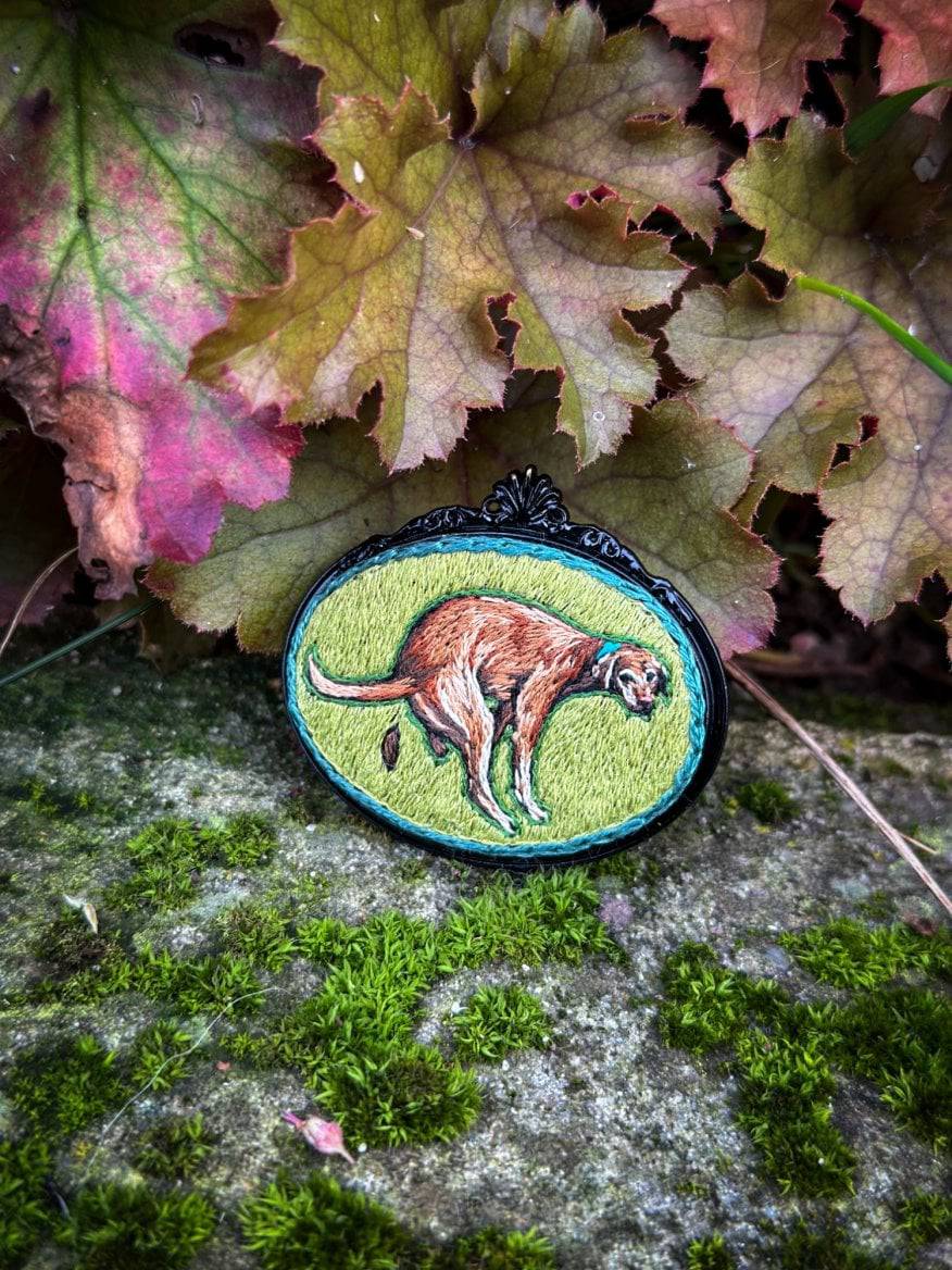 Brož na zakázku - kakající pes