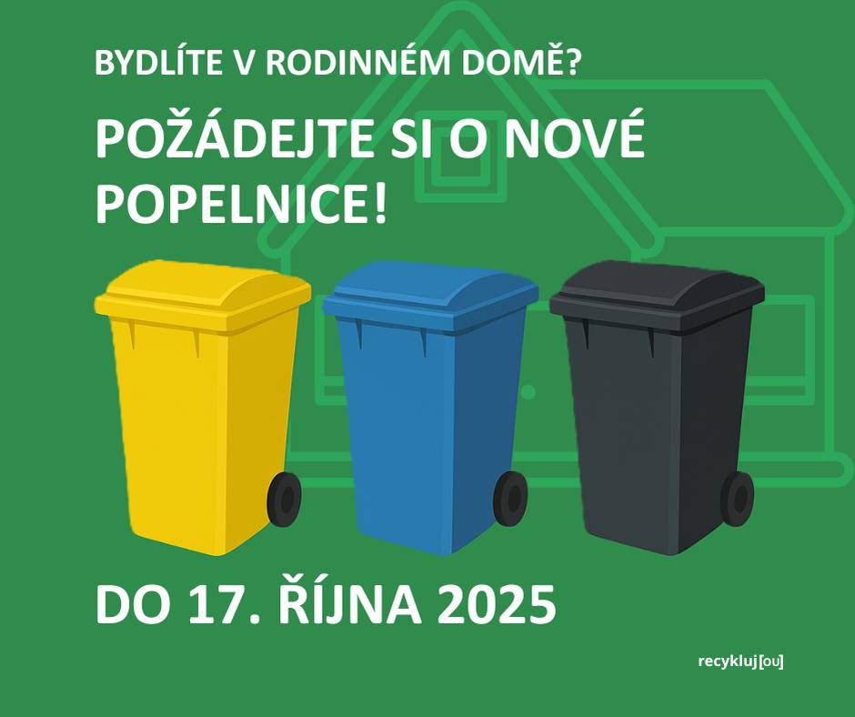 Od 1. 1. 2026 se mění systém sběru odpadu. Už teď si můžete zažádat o nové nádoby na plast a papír a zároveň o výměnu popelnice na směsný odpad za novou s čipem. Žádosti přijímáme do 17. října 2025.  Formulář  najdete elektronicky na https://docs.google.com/.../1FAIpQLSfZtXMpM64PM6.../viewform nebo v tištěné podobě v říjnových Ústeckých listech. Vyplněný formulář doručte elektronicky nebo do sběrného boxu v Informačním centru, Sychrova 16.   Doporučujeme zažádat o všechny nádoby najednou – je to zdarma a pohodlné!