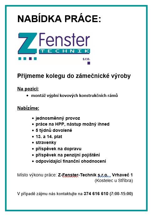 Hledáme nového kolegu do zámečnické výroby na pozici montážníka výplní kovových konstrukčních rámů. Práce se uskutečňuje v jednosměnném provozu a nabízíme pracovní poměr na hlavní pracovní úvazek s možností okamžitého nástupu.