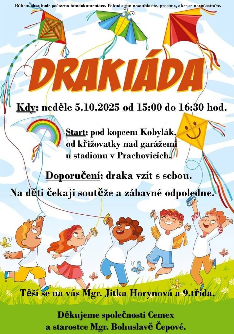 V neděli 5.10.2025 od 15:00 do 16:30 pod Kobylákem se uskuteční Drakiáda.