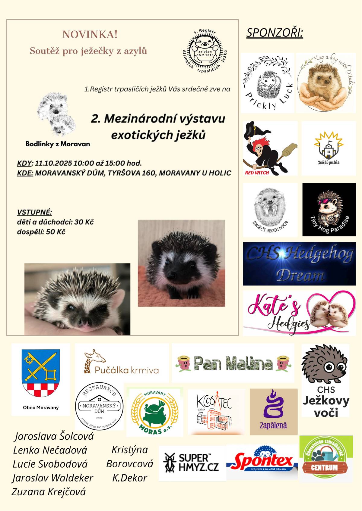 11.10.2025 od 10-15 hod. se koná v Moravanském domě 2. mezinárodní výstava exotických ježků