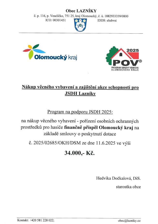 Nákup věcného vybavení - pořízení osobních ochranných prostředků pro hasiče