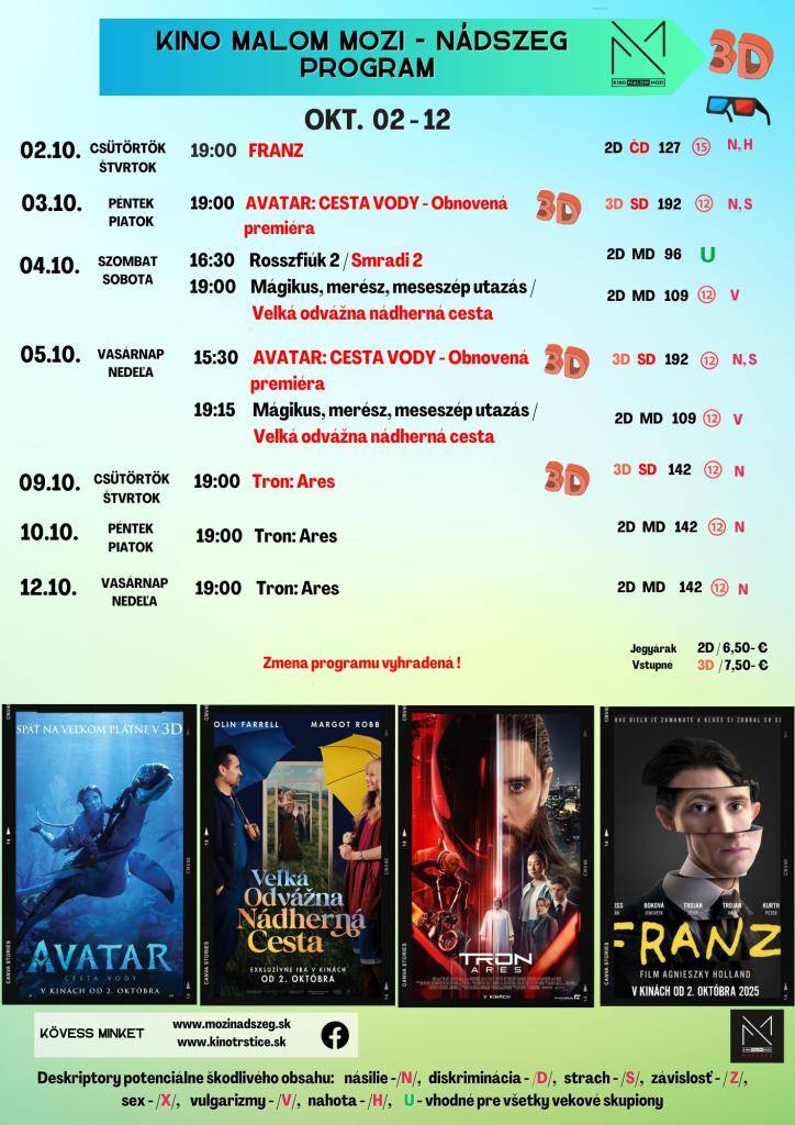 KINO MALOM MOZI NÁDSZEG (TRSTICE) - PROGRAM