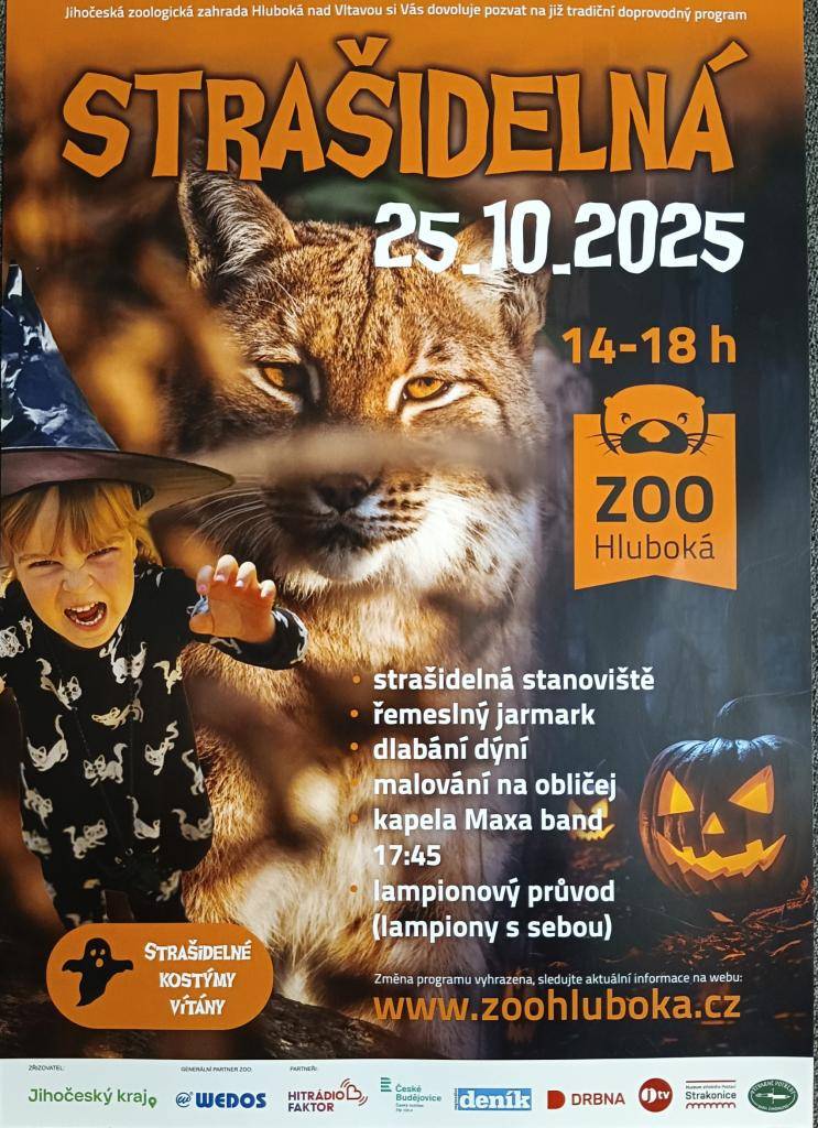 Dne 25.10.2025 bude od 14:00 do 18:00 probíhat akce STRAŠIDELNÁ ZOO - viz. leták.