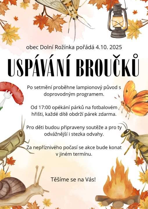 Pro bližší info viz leták. V případě nepříznivého počasí bude akce přesunuta na jiný termín, sledujte obecní FB.