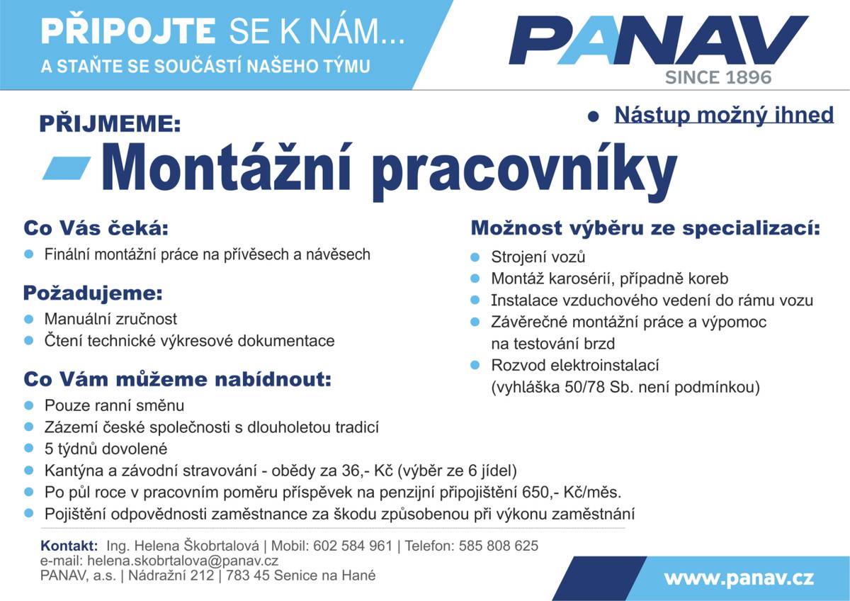 Společnost PANAV hledá zamětnance!