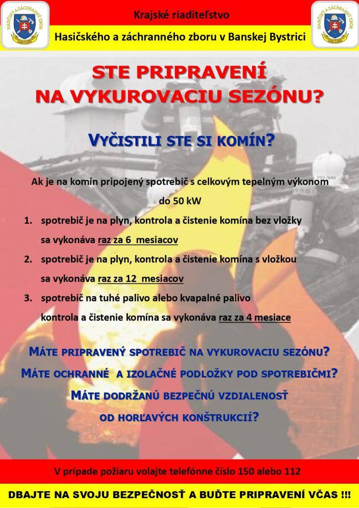 Okresné riaditeľstvo Hasičského a záchranného zboru v Lučenci zasiela usmernenie ohľadne opatrení počas vykurovacieho obdobia.