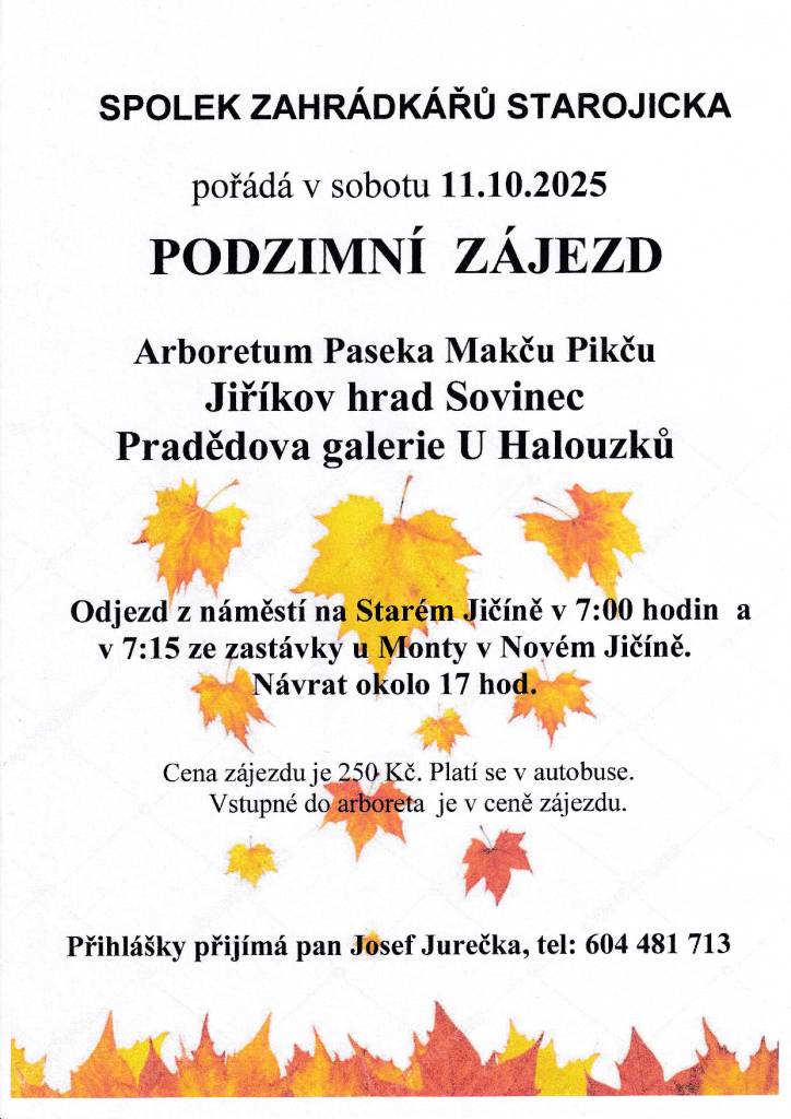 podzimní zájezd, kamenické práce, prodej vína, prodej drůbeže