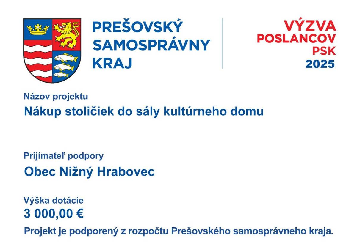 Projekt je podporený z rozpočtu Prešovského samosprávneho kraja.