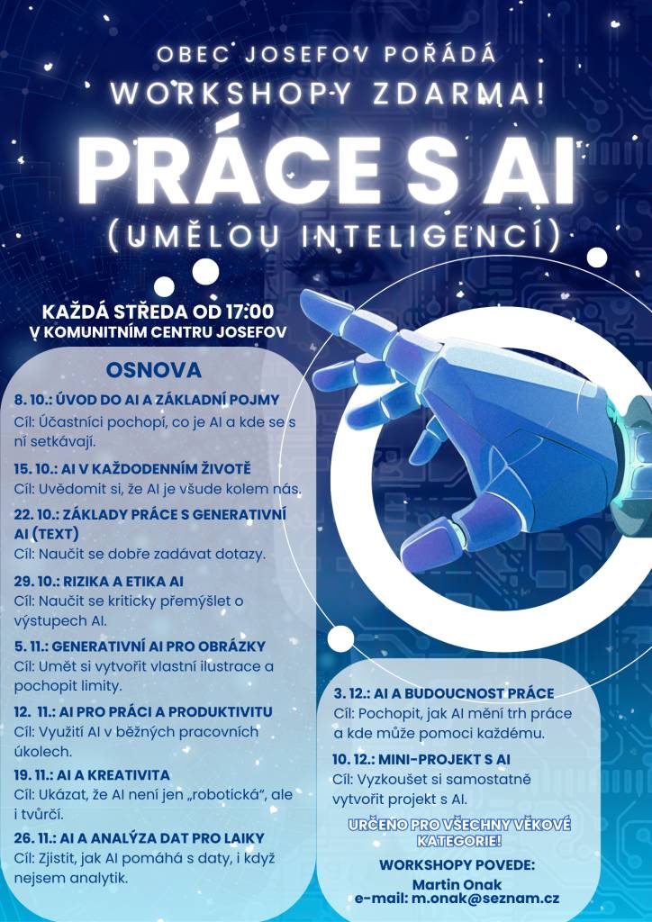 Každou středu od 17:00 hod. v KCJ workshopy s názvem Práce s AI ZDARMA!