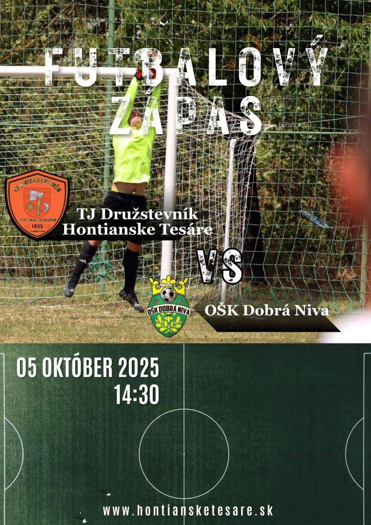TJ Družstevník Hontianske Tesáre  vs.  OŠK Dobrá Niva  o 14:30    Futbalové ihrisko Hontianske Tesáre
