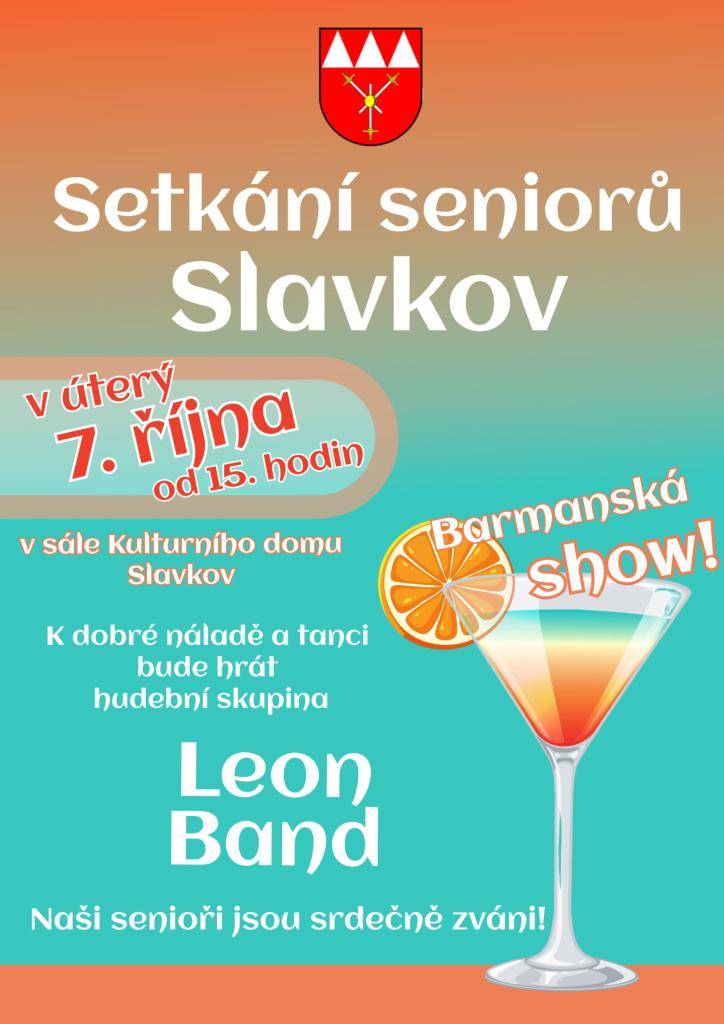 Setkání seniorů Slavkov proběhne v úterý 7. 10.2025 od 15 hodin v sále Kulturního domu Slavkov.