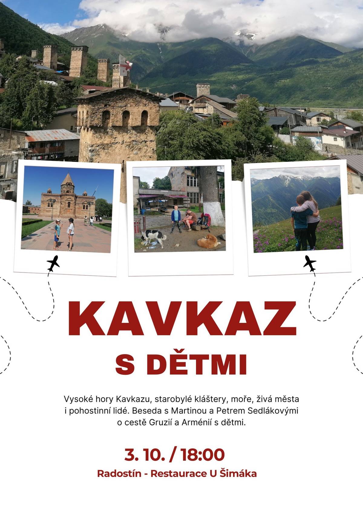 Přednáška Martiny Sedlákové o Kavkaze dne 3.10.2025 od 18:00 hod. v restauraci U Šimáka