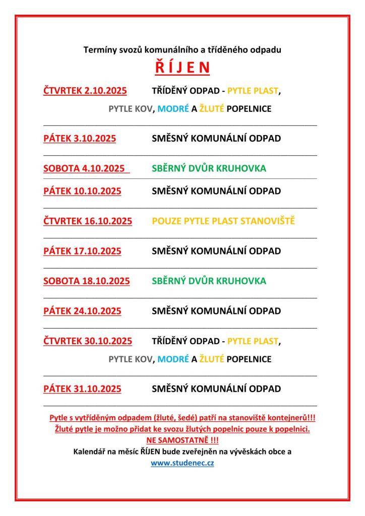 informace ke svozu odpadů