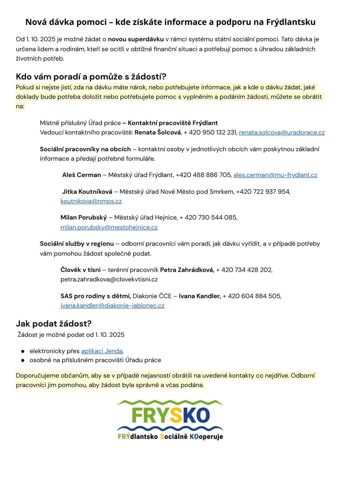 Od 01.10.2025 je možné zažádat o novou superdávku v rámci systému státní sociální pomoci.