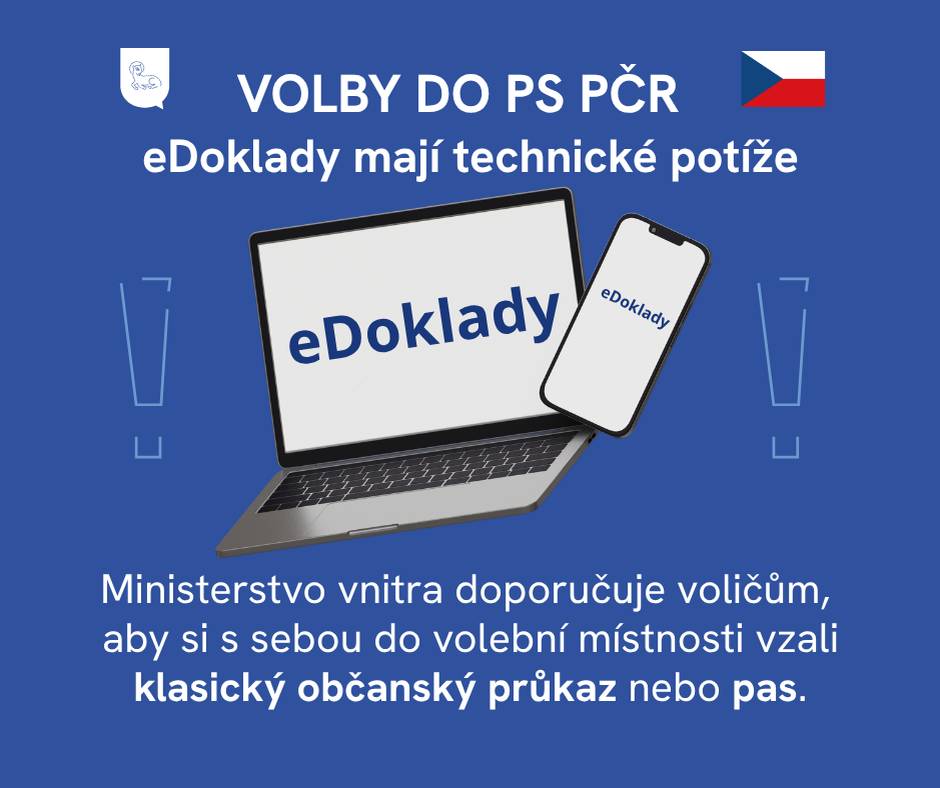 ➡️ Ministerstvo vnitra proto doporučuje, aby si voliči vzali s sebou KLASICKÝ OBČANSKÝ PRŮKAZ nebo PAS, abys se vyhnuli případným potížím. ℹ️ Nejde o bezpečnostní problém. 🪛 Digitální a informační agentura pracuje na navýšení kapacity. 🇨🇿🗳 Volit do poslanecké sněmovny můžete přijít dnes 3. 10. do 22:00 hodin a zítra 4. 10. od 8:00 do 14:00 hodin. Bližší informace k volbám na webu MČ.