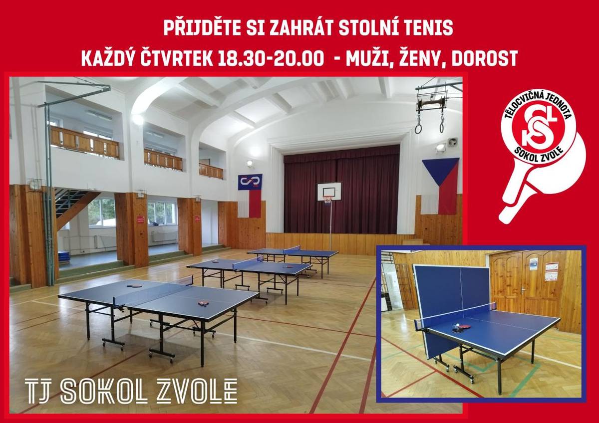 Stolní tenis v sokolovně každý čtvrtek od 18:30h