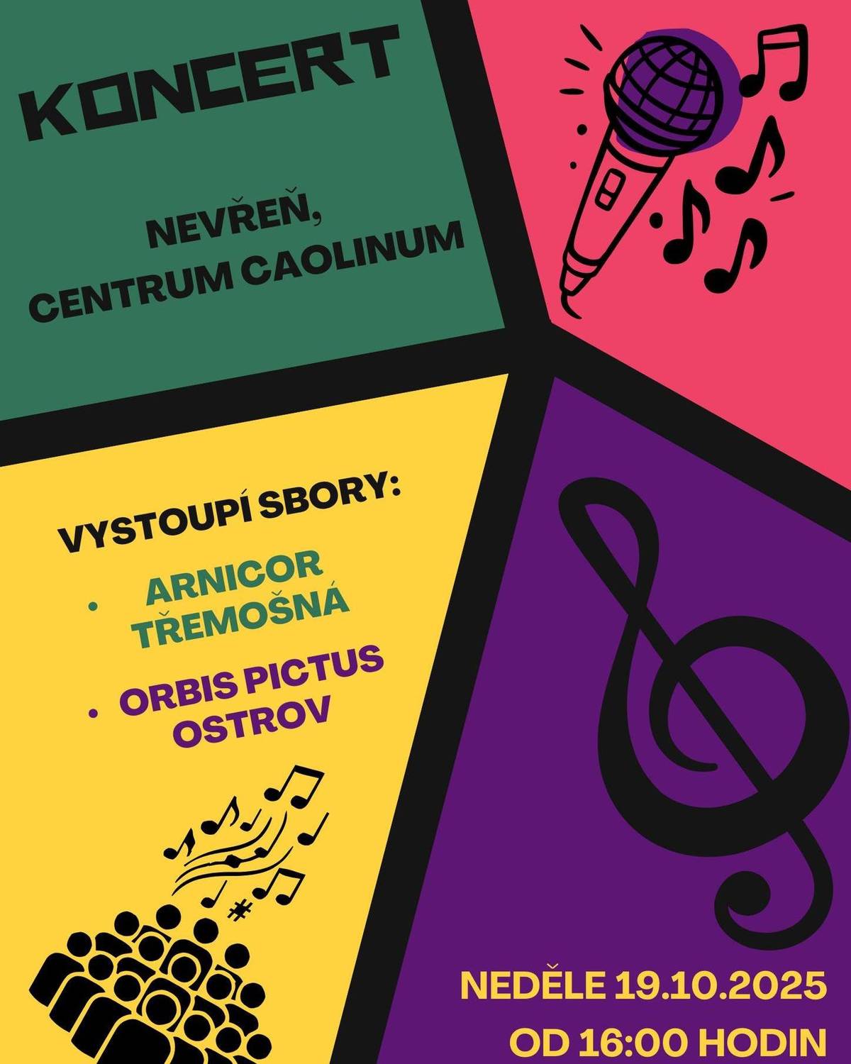 Zveme vás na jedinečné hudební odpoledne plné harmonie a krásných hlasů. 💫 📅 Neděle 19. října 2025 od 16:00 📍 Centrum Caolinum Nevřeň Na pódiu se představí smíšený pěvecký sbor Arnicor z Třemošné a jejich hosté – sbor Orbis Pictus z Ostrova. Centrem se rozezní téměř andělský zpěv, který vás zaručeně pohladí po duši. 🌟 👉 Nenechte si ujít tento krásný hudební zážitek, který naplní Caolinum podzimní atmosférou a melodiemi, co hřejí u srdce. ❤️