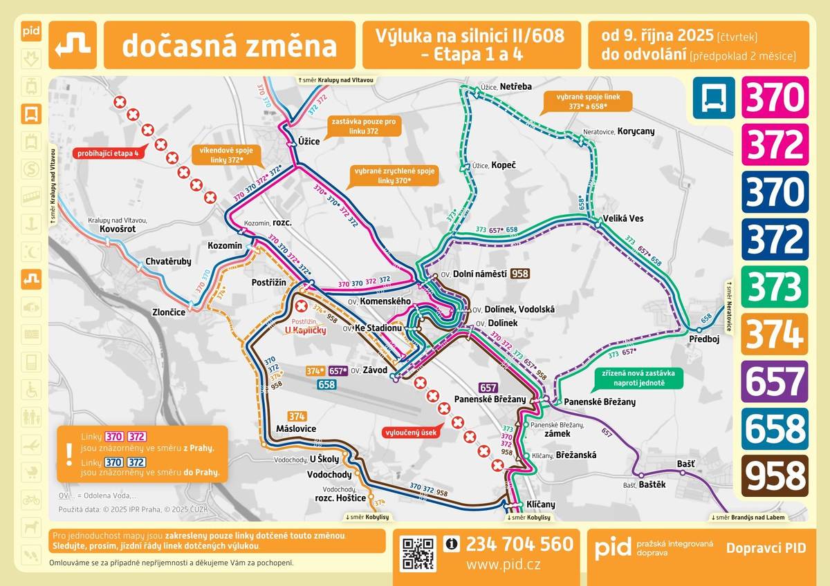 Dobrý den, zasíláme informace k dočasné změně - výluka na silnici II/608, autobusy. Změna od 9.10.2025.