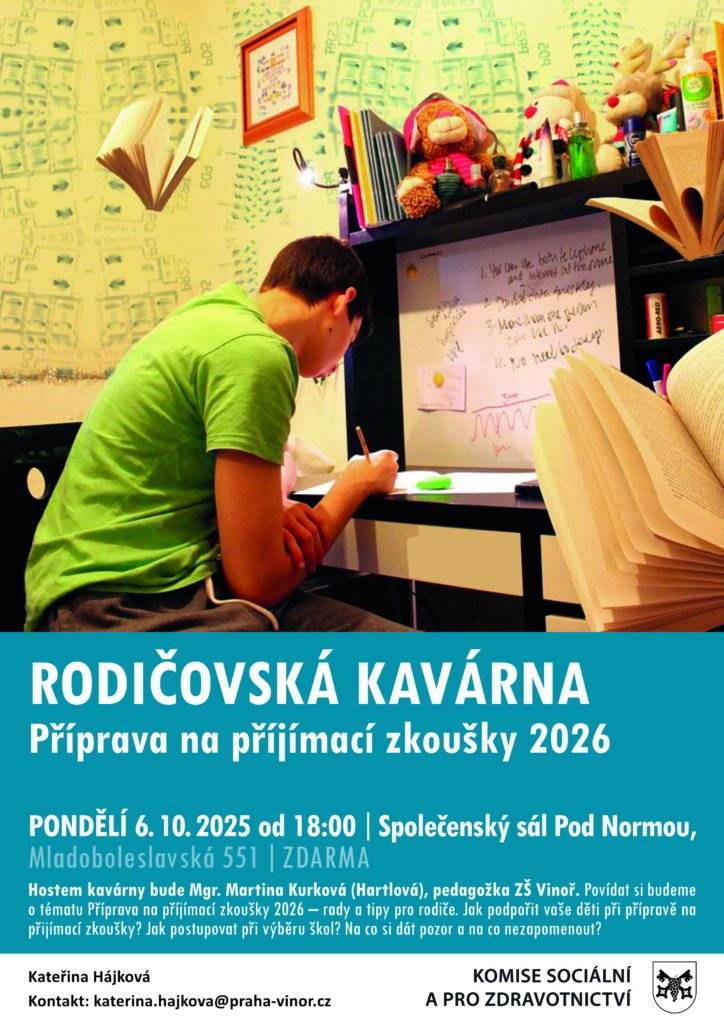 Dnes: Rodičovská kavárna a přijímačky Jak podpořit Vaše děti při přípravě na přijímací zkoušky? Jak postupovat při výběru školy? Na co si dát pozor a na co nezapomenout? Hostem rodičovské kavárny bude pedagožka ZŠ Vinoř Martina Kurková (Hartlová). Společenský sál pod Normou v pondělí 6. 10. od 18 hodin. Středa 8. 10. Komentovaná archeologická exkurze: Hradiště Vinoř a okolí Národní památkový ústav připravil mimořádné komentované prohlídky nejzajímavějších archeologických lokalit hlavního města v rámci oslav 60. výročí vzniku samostatného archeologického pracoviště NPÚ v Praze. Jednou z těchto lokalit bude 8. 10. hradiště Vinoř a okolí.  Komentovanou procházku v terénu povedou archeologové NPÚ Matyáš Kapic a Pavel Taibl. Čas: 16:30, procházka bude trvat přibližně jednu hodinu. Mapka místa srazu. Rezervace prosíme ideálně poslat předem na e-mail taibl.pavel@npu.cz, ale rádi uvítáme i účastníky bez registrace – kapacita není omezena.