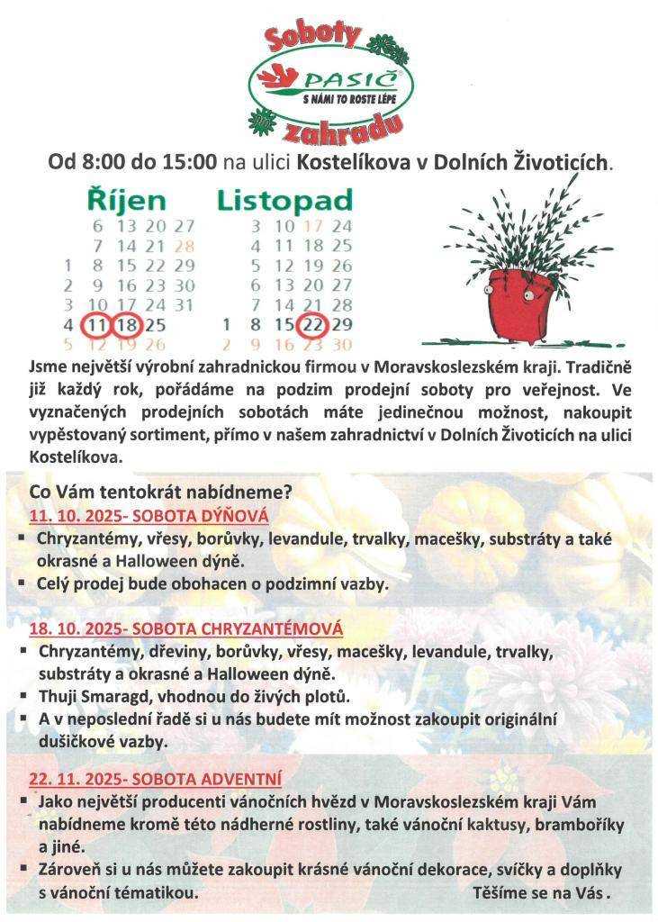 Prodejní soboty Pasič