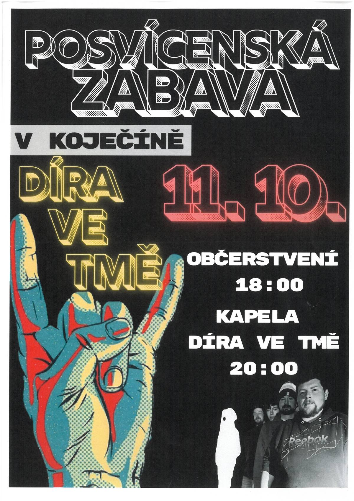 Posvícenská zábava v Koječíně 11.10.2025 občersvení od 18:00 hod.. Kapela "Díra ve tmě" od 20:00 hod.