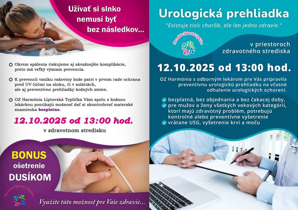 12. 10. od 13.00 v zdravotnom stredisku  Organizátor: OZ Harmónia Liptovská Teplička