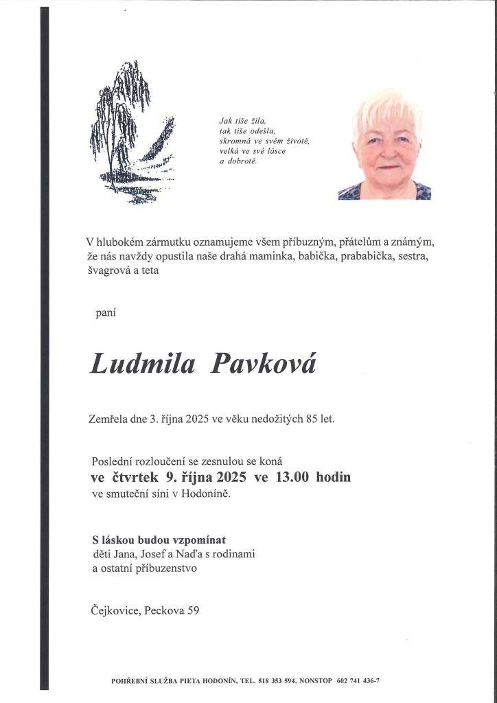 Kdy: čtvrtek 9.10.2025 ve 13:00 hodin  Kde: smuteční síň v Hodoníně
