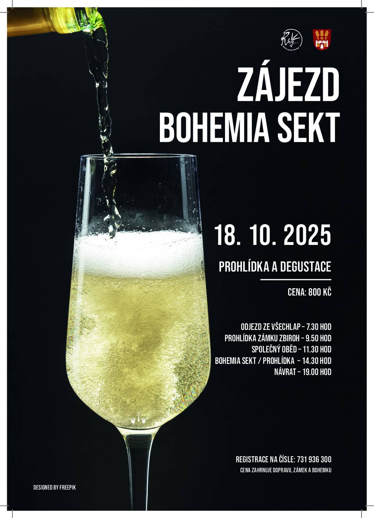 Vážení spoluobčané, obec Všechlapy pořádá zajímavý výlet, ke kterému se mohou připojit i občané Krchleb. V sobotu 18. října Vás zveme na prohlídku zámku Zbiroh a degustaci Bohemia Sekt. Díky spolupráci našich obcí bude zajištěn odvoz z autobusové zastávky u Z-Boxu v Družstevní ulici. Autobus vás pohodlně odveze na výlet i zpět domů. Přihlaste se co nejdříve a užijte si den plný zážitků, dobré nálady a přátelské atmosféry! Více informací poskytne 📞 Vojtěch Veselý, zastupitel obce Všechlapy – tel. +420 731 936 300