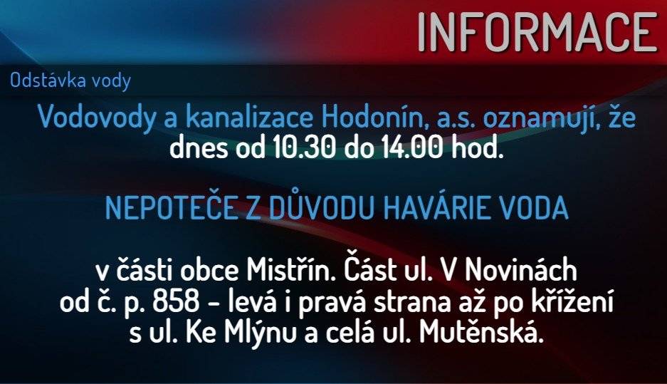 Z důvodu havárie nepoteče voda.