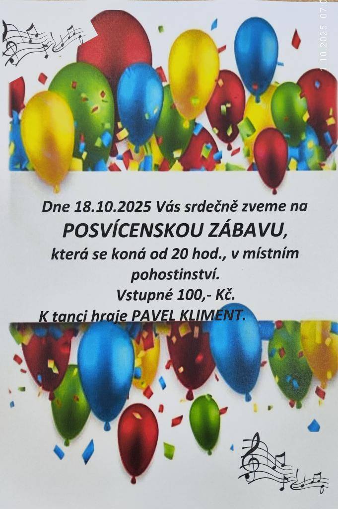 kdy: 18.10.2025 od 20:00  kde: v místním pohostinství  vstupné: 100 Kč    hraje Pavel Kliment    více viz plakát