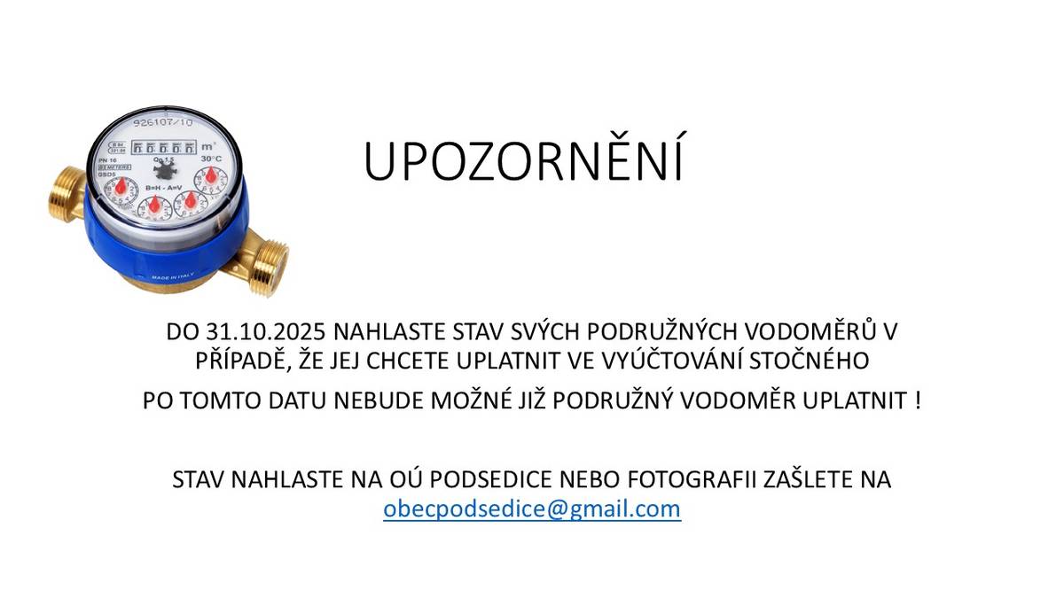 stav podružných vodoměrů k vyúčtování stočného