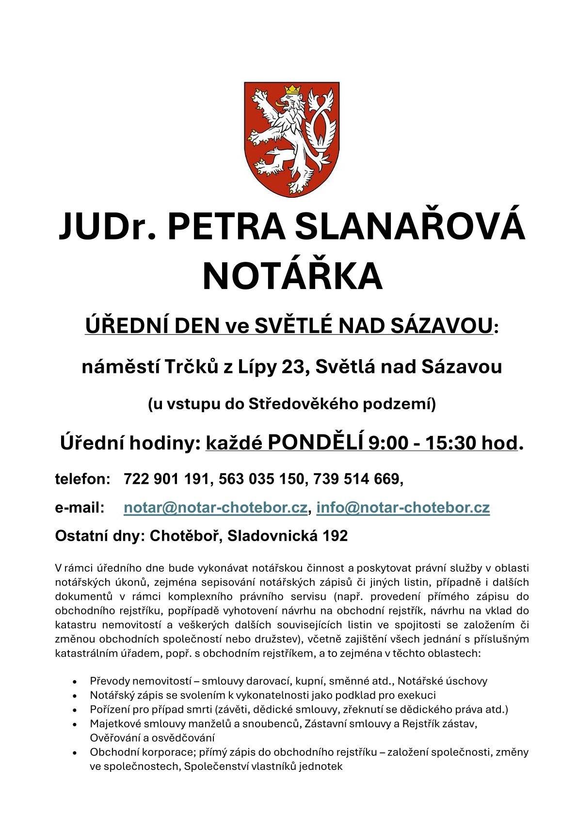 Informujeme o notářských službách v blízkém městě.