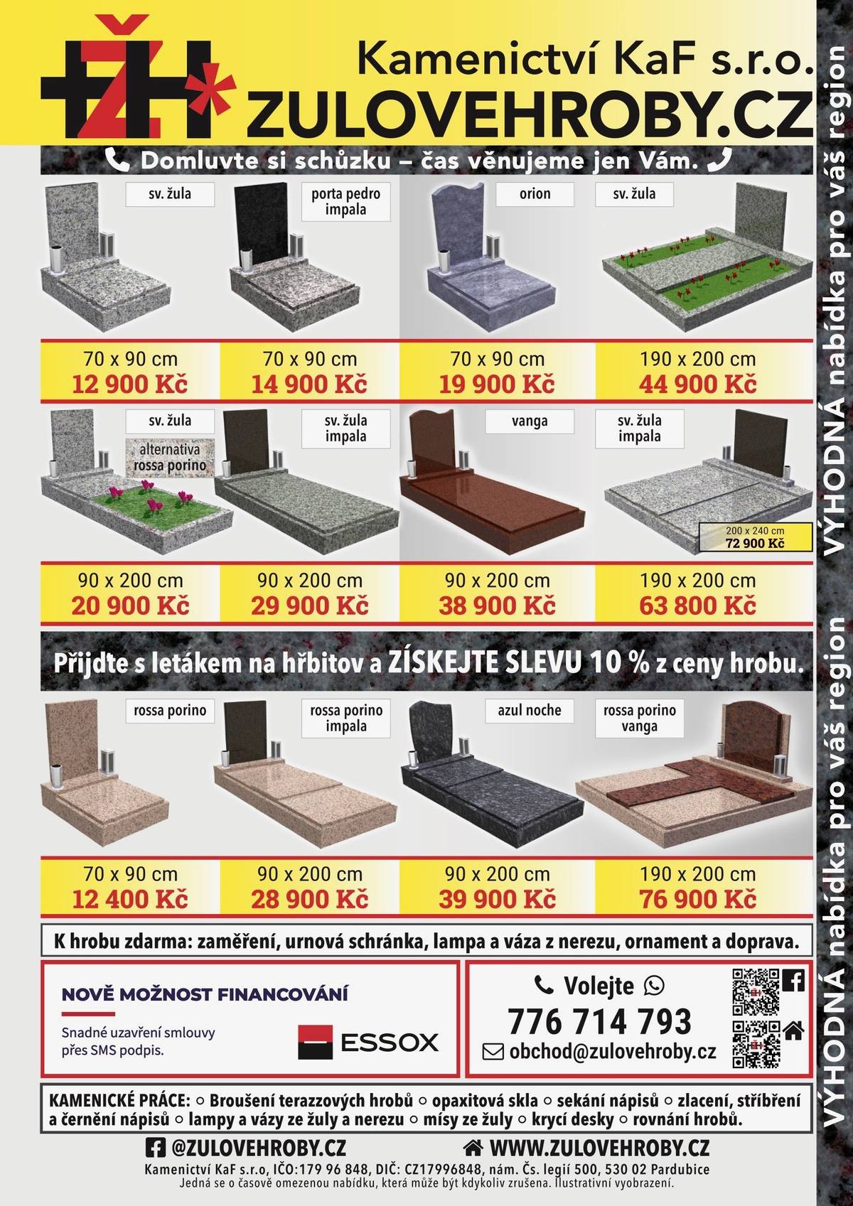 bude přijímat objednávky k opravám hrobů na místním hřbitově v pátek 17.10. a 24.10. od 9:30 do 9:50 hodin. Nabízejí veškeré kamenické práce.