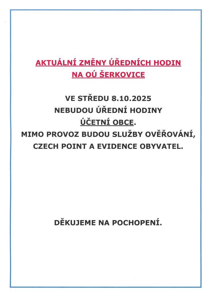 Aktuální změna úředních hodi