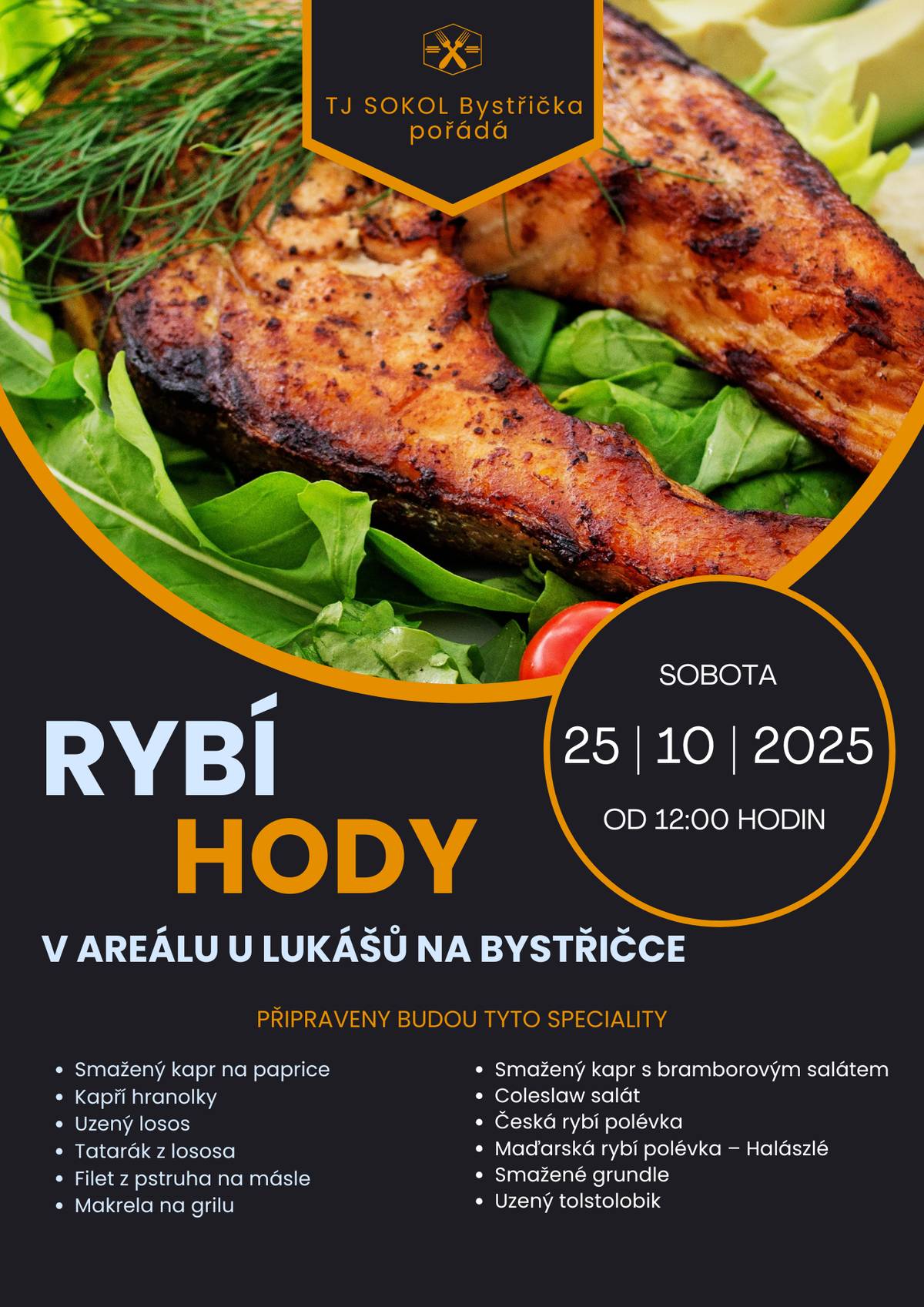 Rybí hody v areálu U Lukášů v sobotu 25.10.2025 od 12 hod