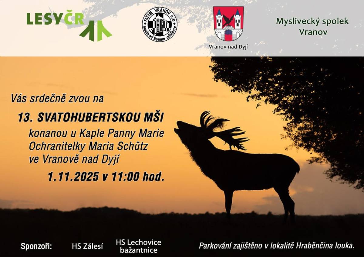 Svatohubertská mše Vranov nad Dyjí  1.11.2025 v 11 hod