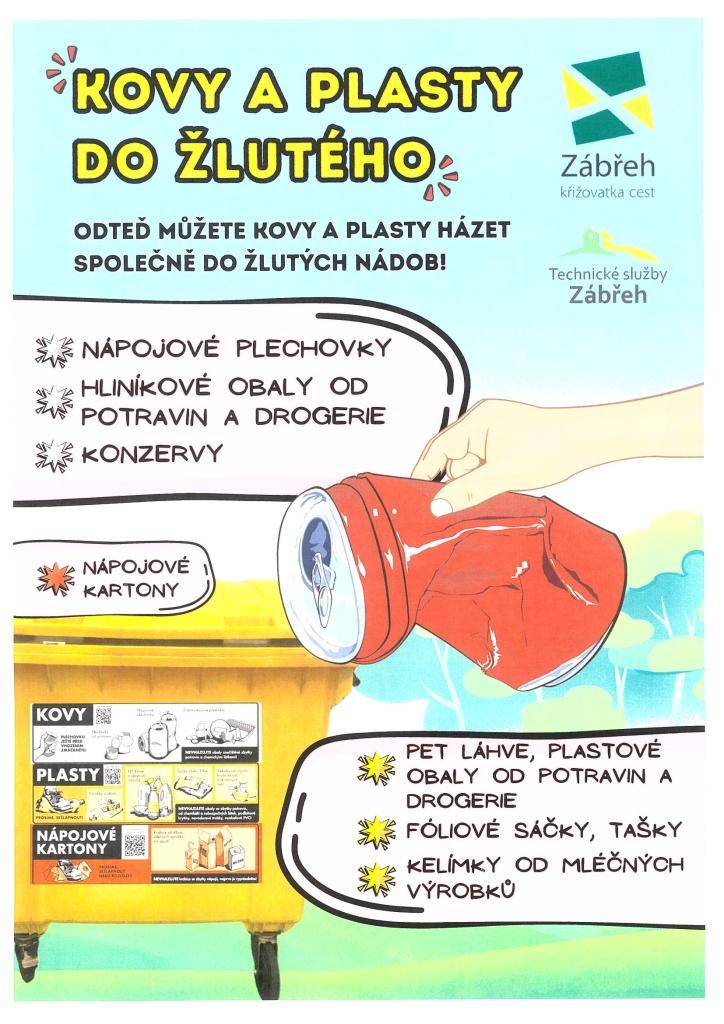 Kovy a plasty do žluté popelnice