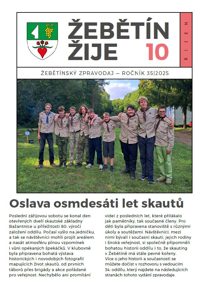Podívejte se na aktuální vydání zpravodaje... Najdete v něm mimo jiné povídání o historii skautingu v Žebětíně, fotografie z proběhlých akcí, pozvánky a další díl oblíbeného seriálu o Masarykově okruhu.