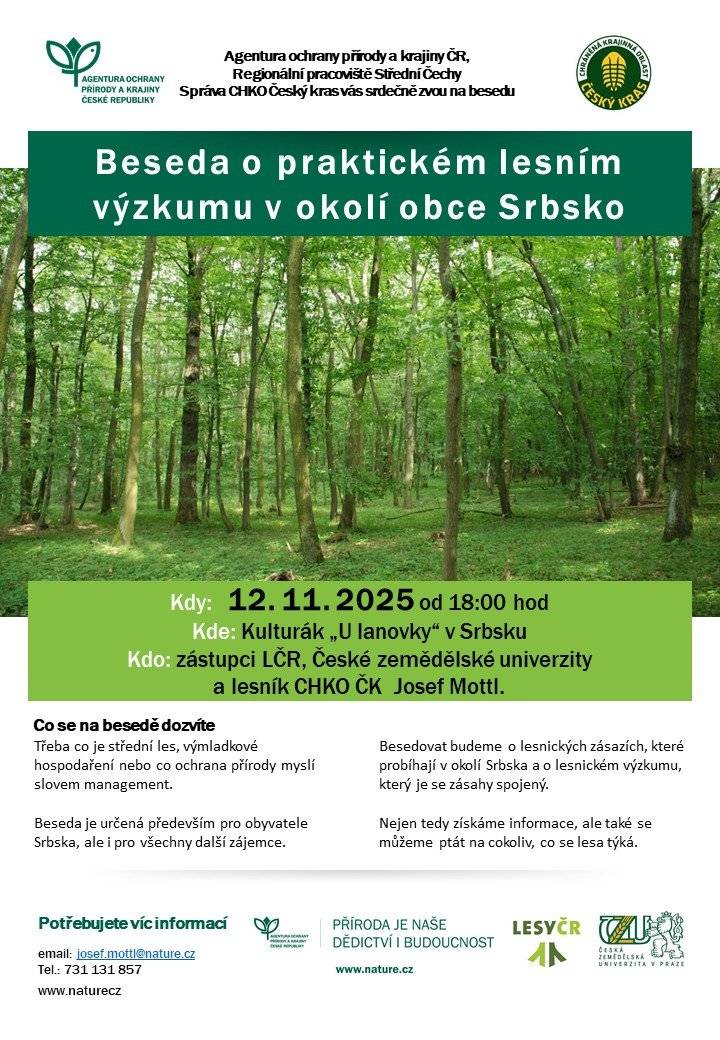 12.11.2025 proběhne v obci Srbsko beseda o praktickém lesním výzkumu
