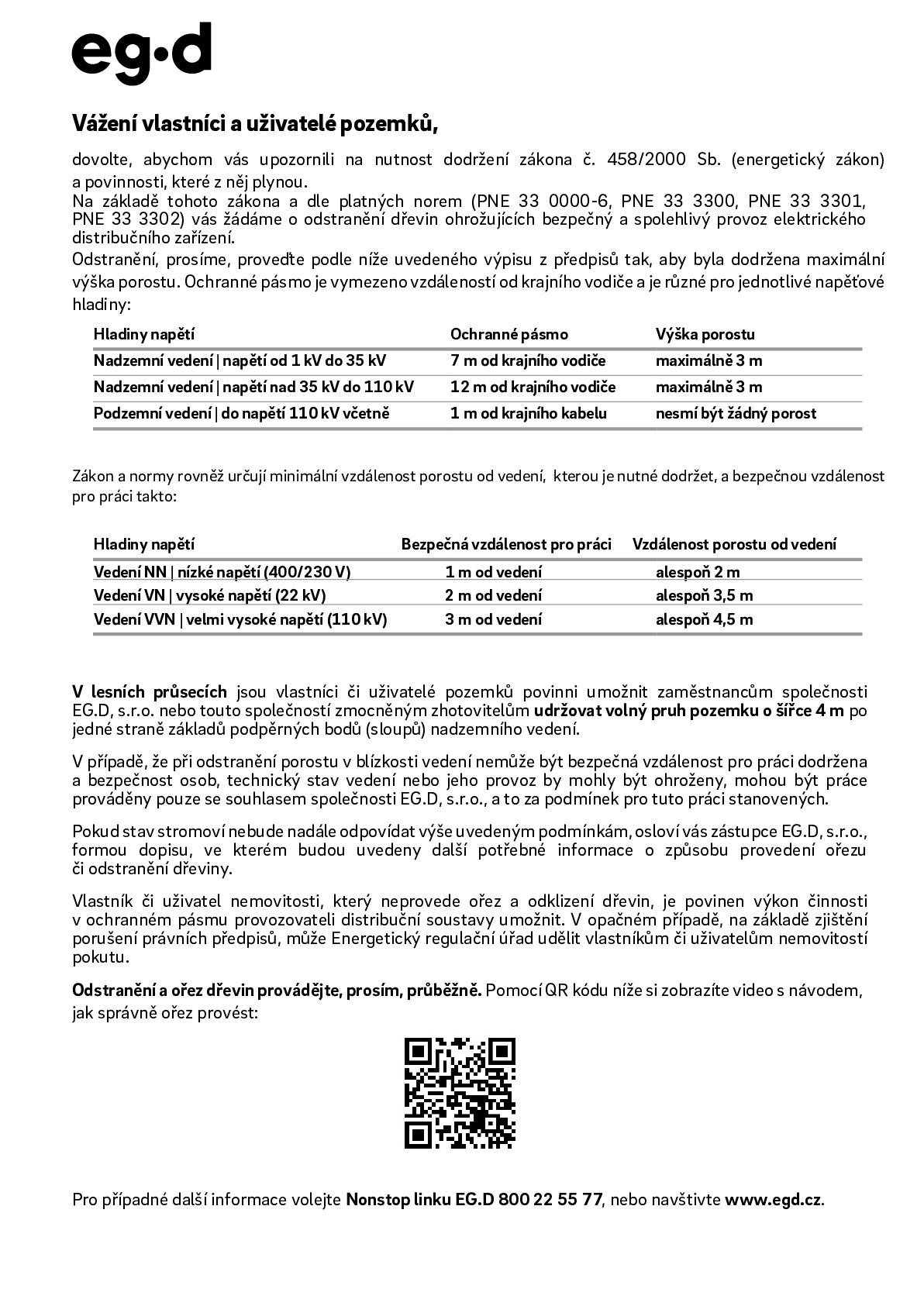 Upozornění na potřebu ořezu, případně odstranění dřevin. Více v příloze.