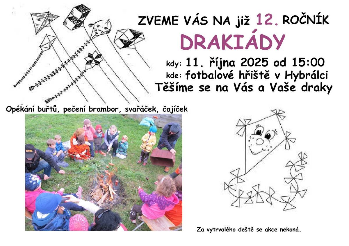 Dobrý den. Zasíláme pozvánku na 12. ročník Drakiády v Hybrálci.