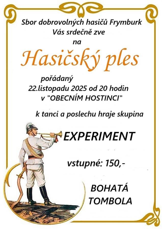 SDH Frymburk Vás všechny srdečně zve na hasičský ples!