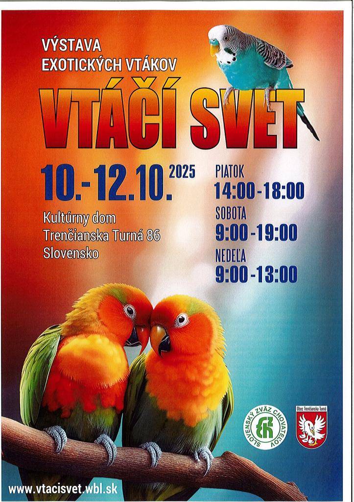 Výstava exotických vtákov 10.-12.10.2025 v KD v Trenč. Turnej