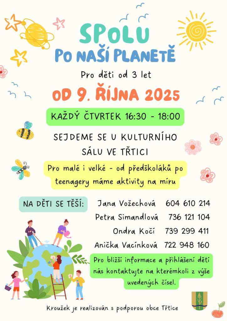 ≈ SPOLU po naší planetě  ≈ každý čtvrtek - 16:30 - 18:00  ≈ sraz u kulturního sálu ve Třtici