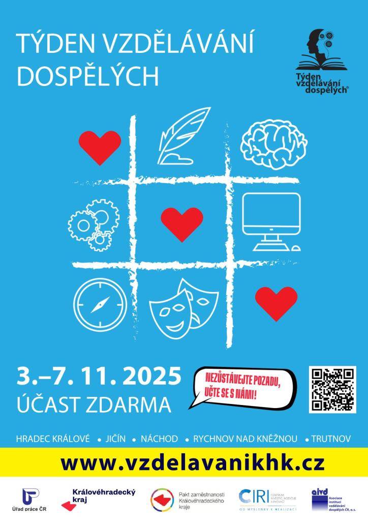 Zveme vás na Týden vzdělávání dospělých, který se koná v Královéhradeckém kraji od 3. do 7. listopadu 2025.