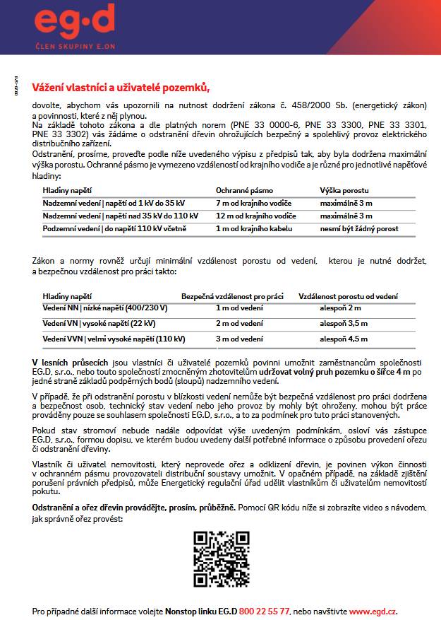 Berte prosím zřetel na upozornění níže / v příloze.