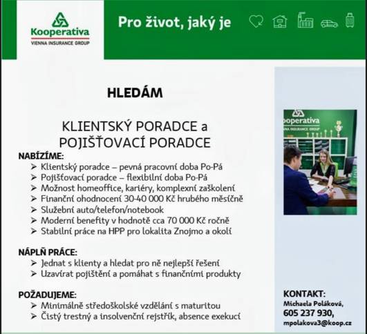 klientský poradce - kooperativa