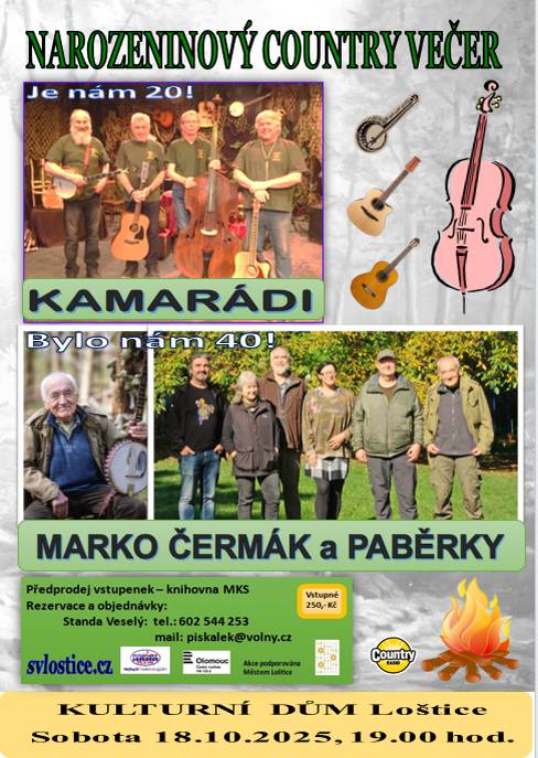 Kamarádi, Marko Čermák a Paběrky  18.10.2025 v 19:00 hod. KD Loštice