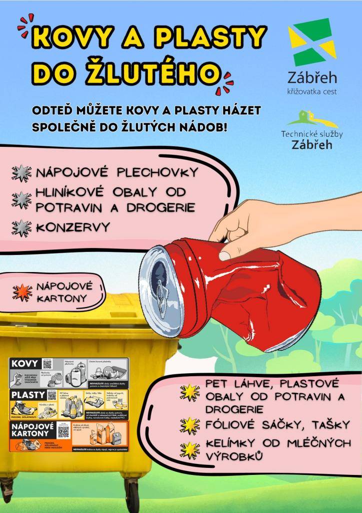 Na třídící lince v areálu Separex Zábřeh zahájili dotříďování kovů z plastů. Občané tedy mohou nově vhazovat kovové obaly přímo do žlutých nádob společně s plasty a nápojovými kartony.  Děkujeme, že třídíte odpad.